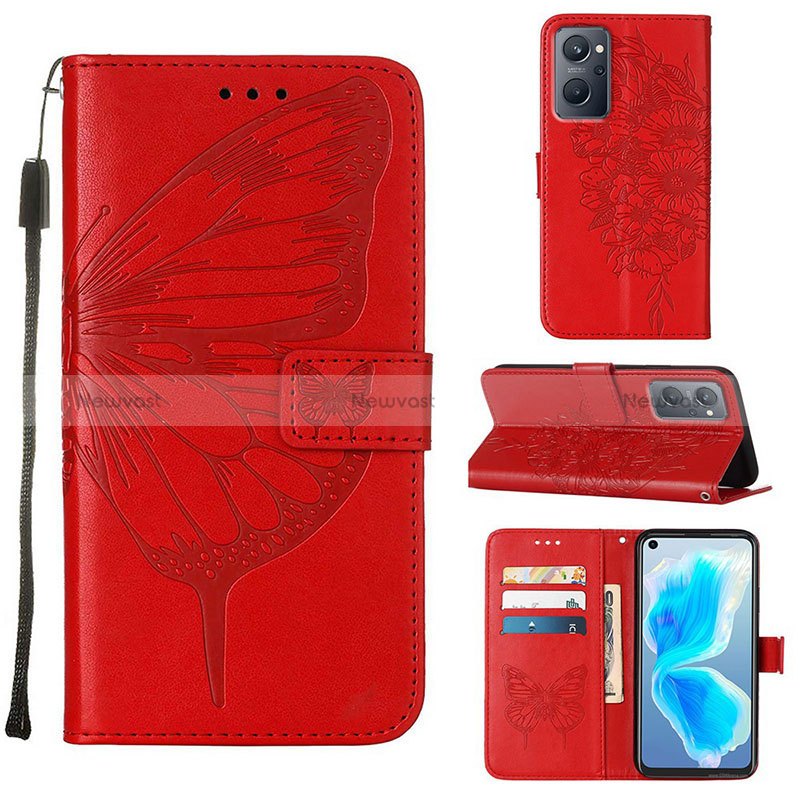 Leather Case Stands Butterfly Flip Cover Holder Y01B for Oppo A96 4G Red