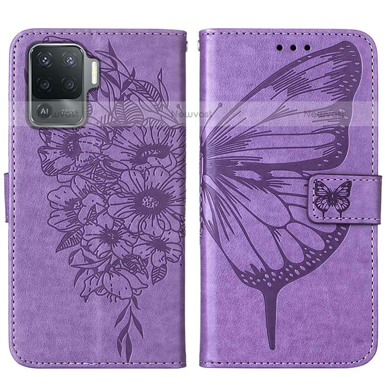 Leather Case Stands Butterfly Flip Cover Holder Y01B for Oppo F19 Pro Clove Purple