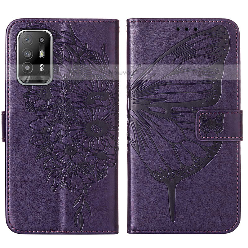 Leather Case Stands Butterfly Flip Cover Holder Y01B for Oppo F19 Pro+ Plus 5G Purple