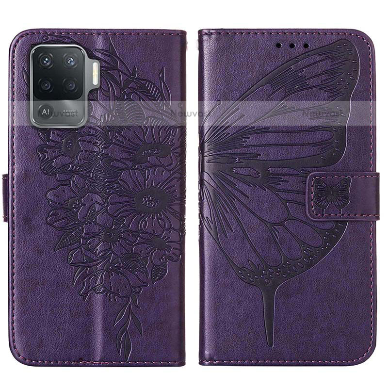 Leather Case Stands Butterfly Flip Cover Holder Y01B for Oppo F19 Pro Purple