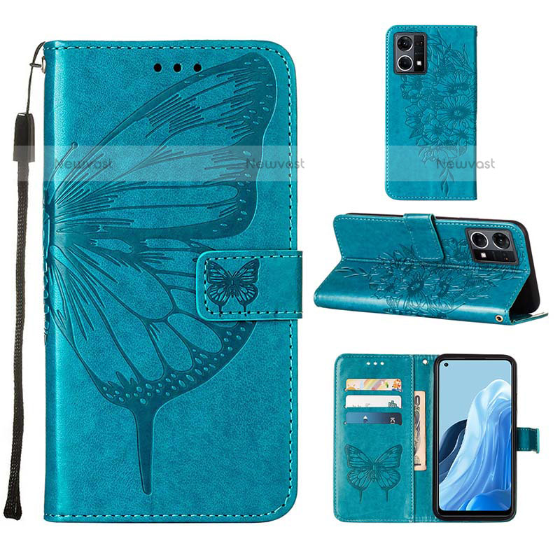 Leather Case Stands Butterfly Flip Cover Holder Y01B for Oppo F21 Pro 4G Blue