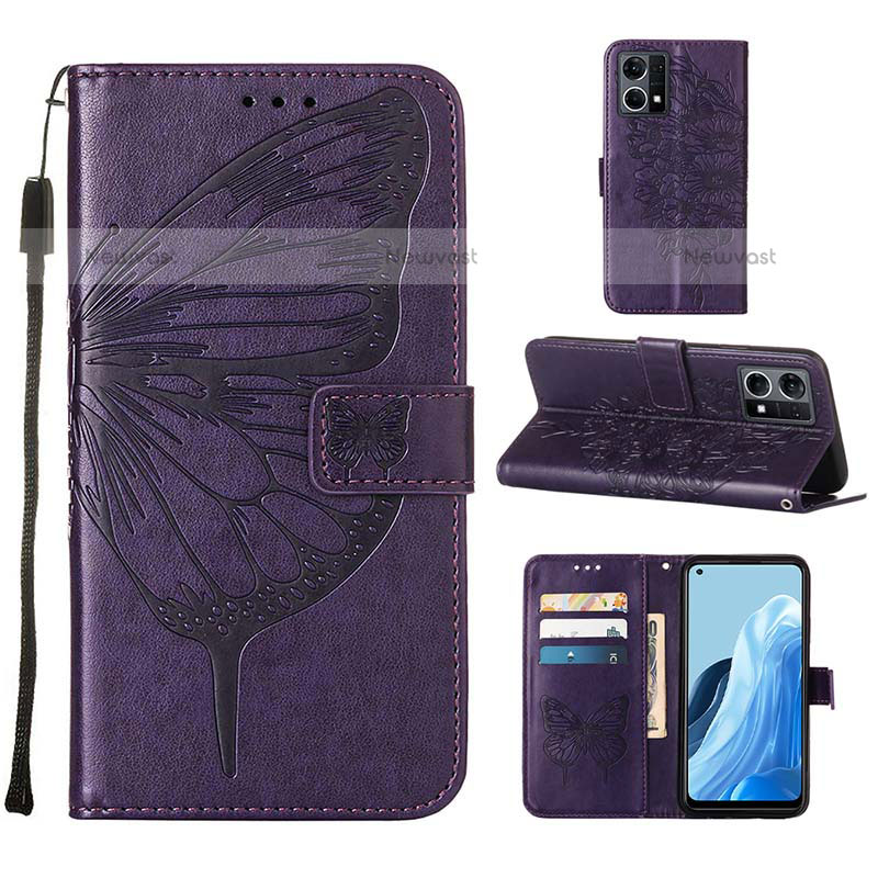 Leather Case Stands Butterfly Flip Cover Holder Y01B for Oppo F21 Pro 4G Purple