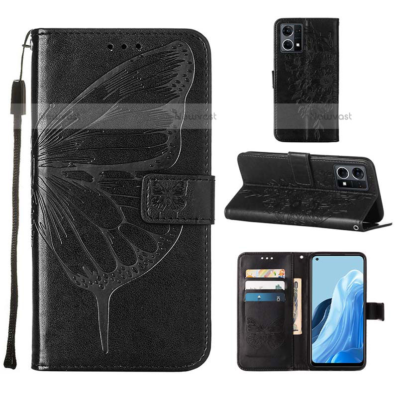 Leather Case Stands Butterfly Flip Cover Holder Y01B for Oppo F21s Pro 4G Black