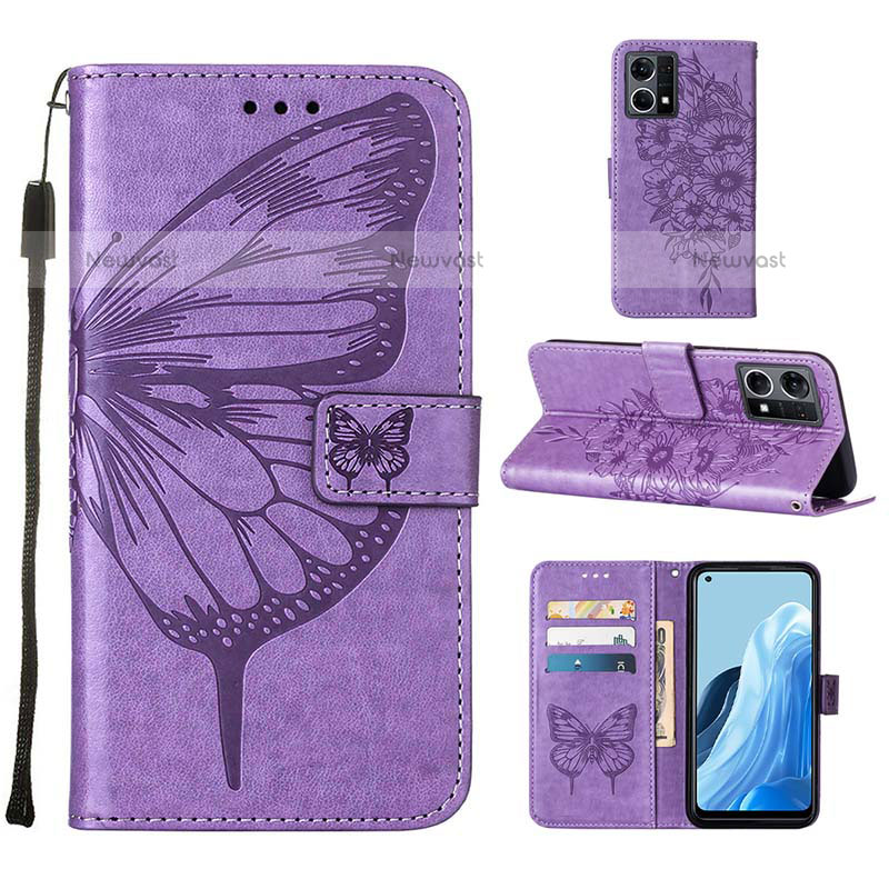 Leather Case Stands Butterfly Flip Cover Holder Y01B for Oppo F21s Pro 4G Clove Purple