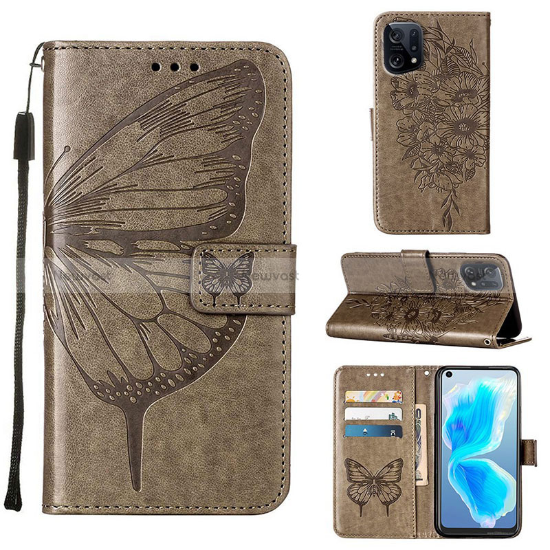 Leather Case Stands Butterfly Flip Cover Holder Y01B for Oppo Find X5 5G Gray