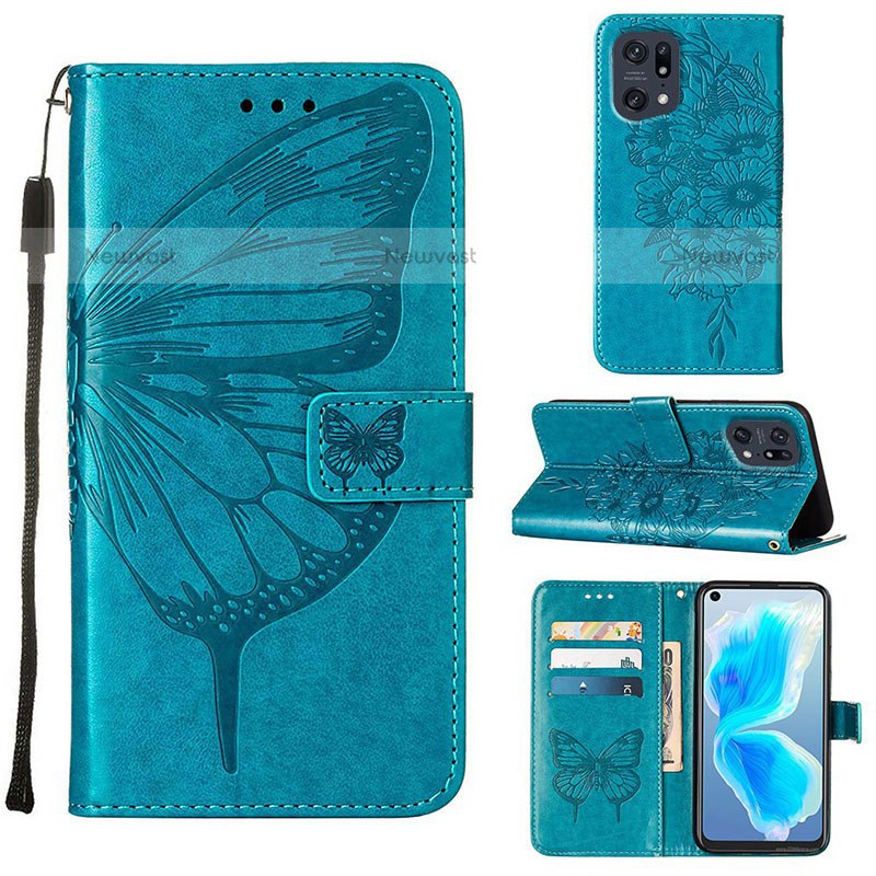 Leather Case Stands Butterfly Flip Cover Holder Y01B for Oppo Find X5 Pro 5G