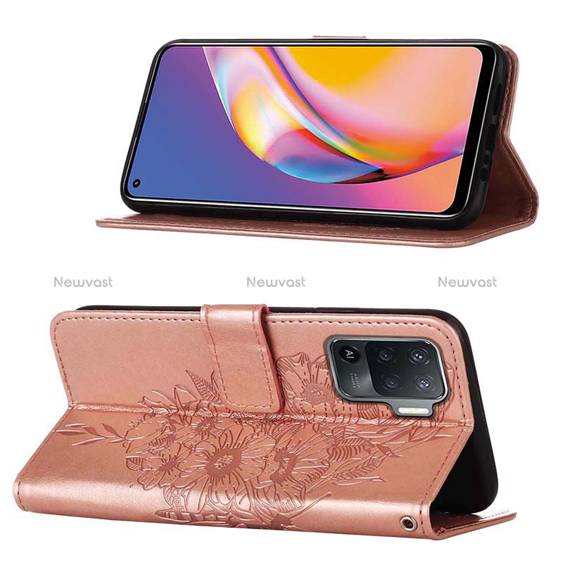 Leather Case Stands Butterfly Flip Cover Holder Y01B for Oppo Reno5 F