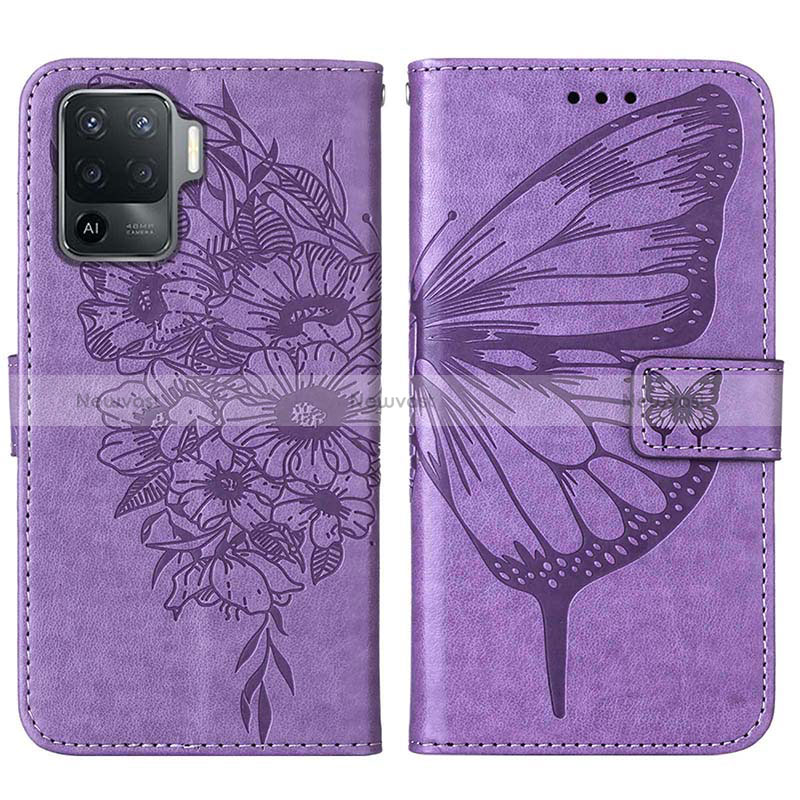 Leather Case Stands Butterfly Flip Cover Holder Y01B for Oppo Reno5 F
