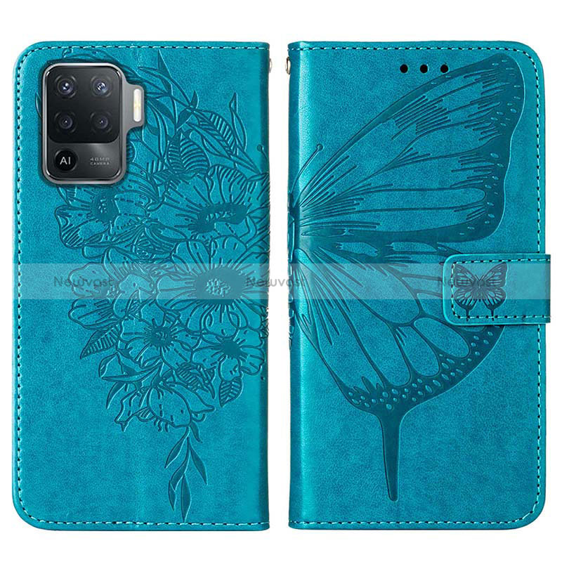 Leather Case Stands Butterfly Flip Cover Holder Y01B for Oppo Reno5 F