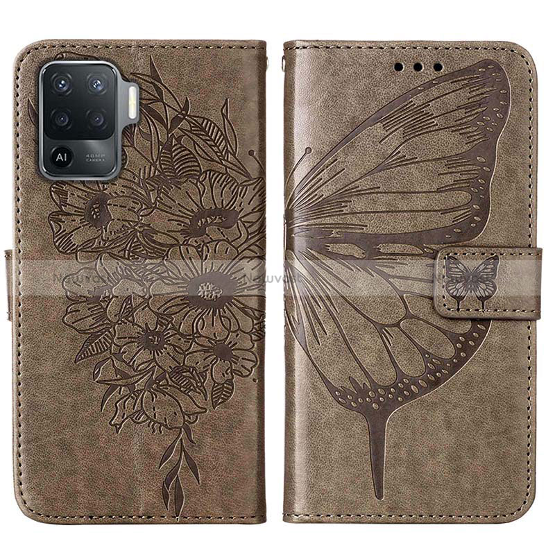 Leather Case Stands Butterfly Flip Cover Holder Y01B for Oppo Reno5 F Gray
