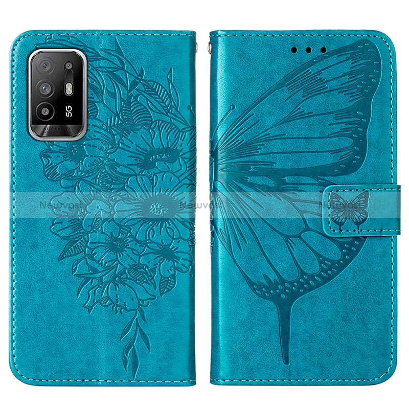 Leather Case Stands Butterfly Flip Cover Holder Y01B for Oppo Reno5 Z 5G Blue