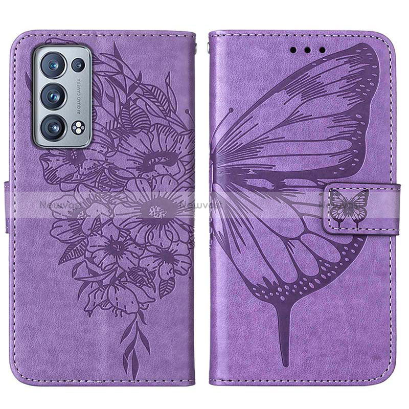 Leather Case Stands Butterfly Flip Cover Holder Y01B for Oppo Reno6 Pro 5G Clove Purple