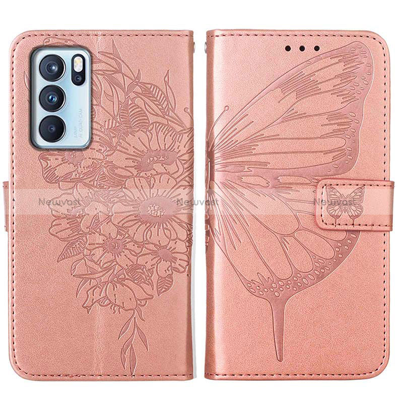 Leather Case Stands Butterfly Flip Cover Holder Y01B for Oppo Reno6 Pro 5G India