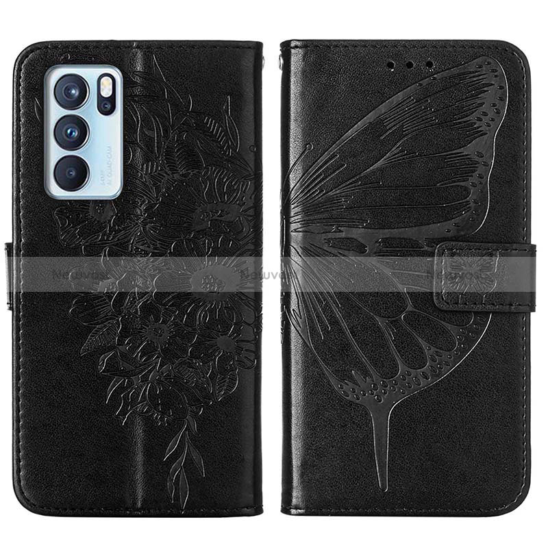 Leather Case Stands Butterfly Flip Cover Holder Y01B for Oppo Reno6 Pro 5G India Black