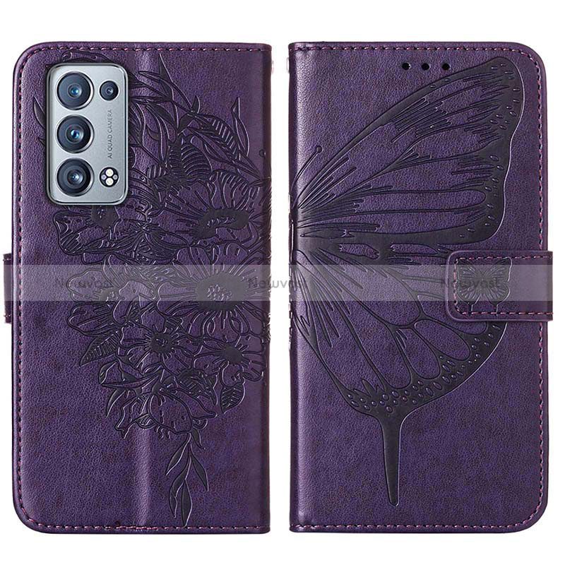 Leather Case Stands Butterfly Flip Cover Holder Y01B for Oppo Reno6 Pro 5G Purple