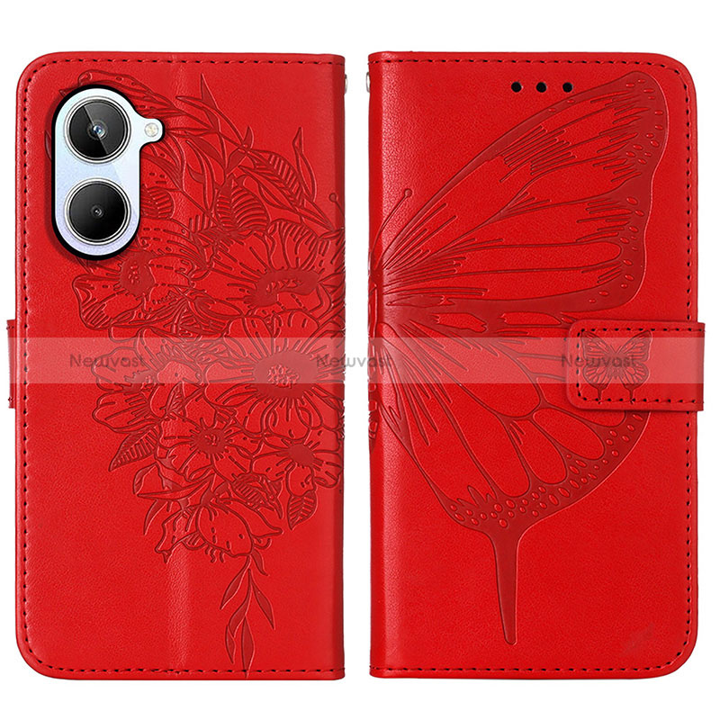 Leather Case Stands Butterfly Flip Cover Holder Y01B for Realme 10 4G Red