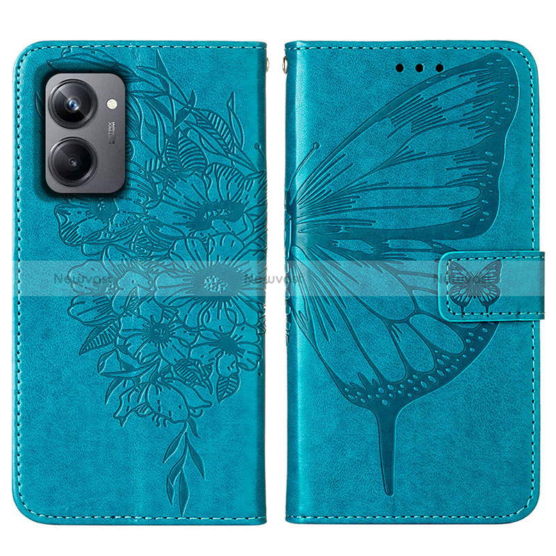 Leather Case Stands Butterfly Flip Cover Holder Y01B for Realme 10 Pro 5G Blue