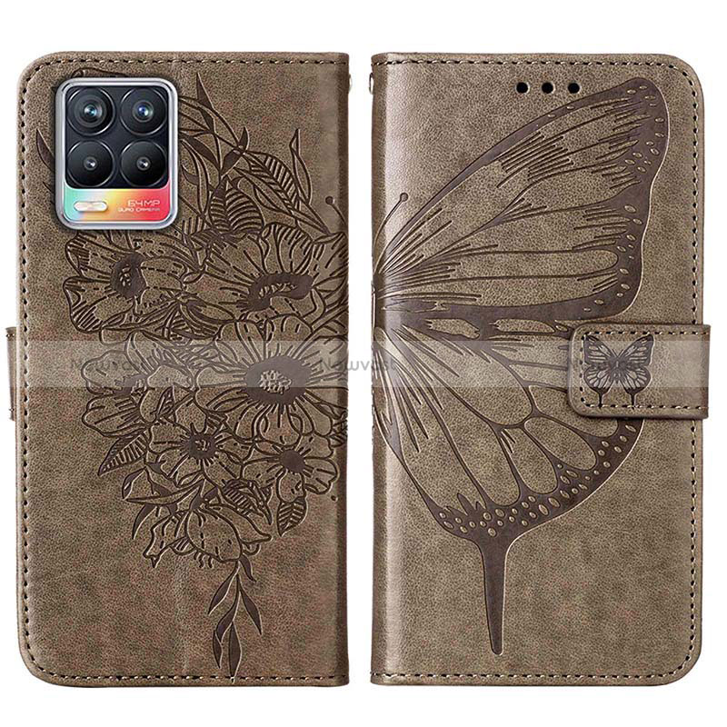 Leather Case Stands Butterfly Flip Cover Holder Y01B for Realme 8 4G Gray