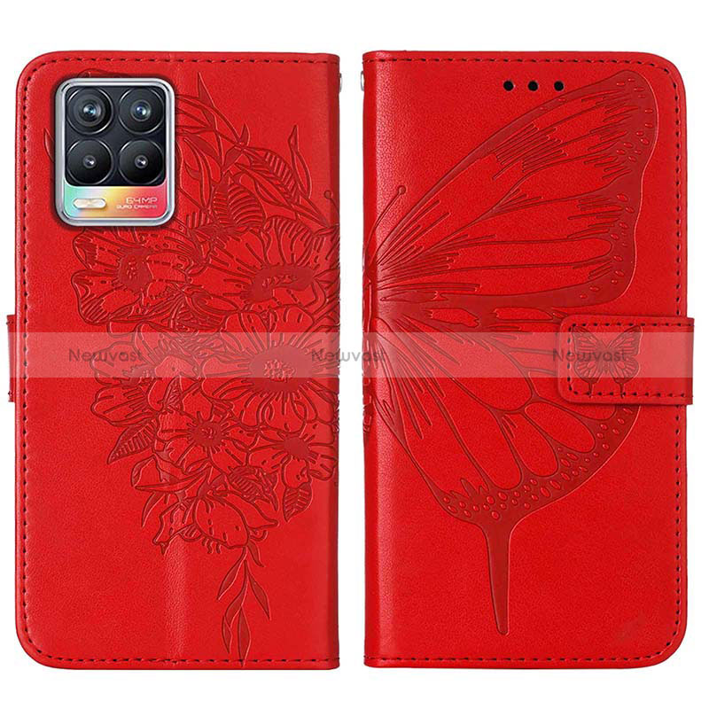 Leather Case Stands Butterfly Flip Cover Holder Y01B for Realme 8 4G Red