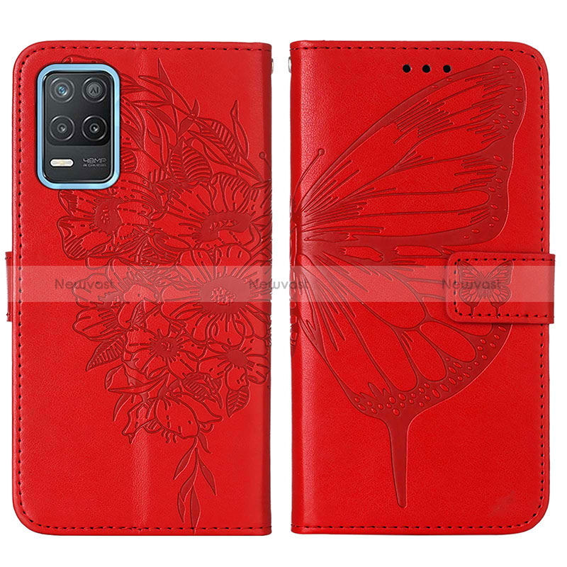 Leather Case Stands Butterfly Flip Cover Holder Y01B for Realme 8 5G Red