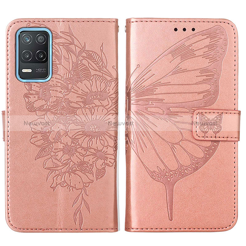 Leather Case Stands Butterfly Flip Cover Holder Y01B for Realme 8 5G Rose Gold