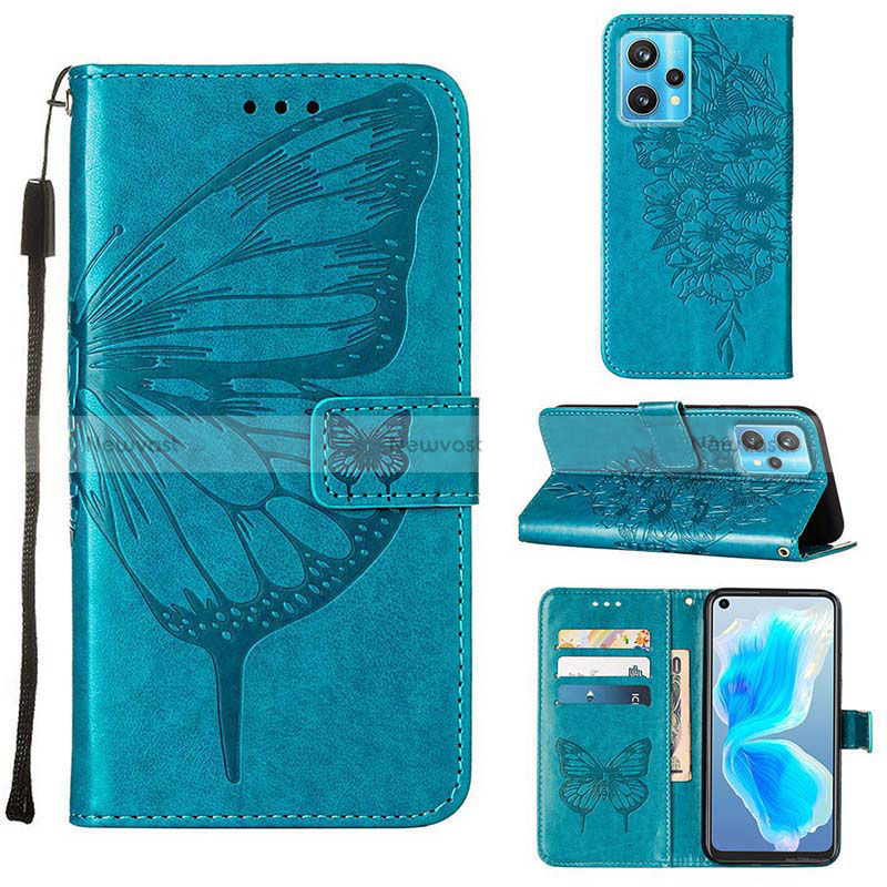 Leather Case Stands Butterfly Flip Cover Holder Y01B for Realme 9 4G Blue