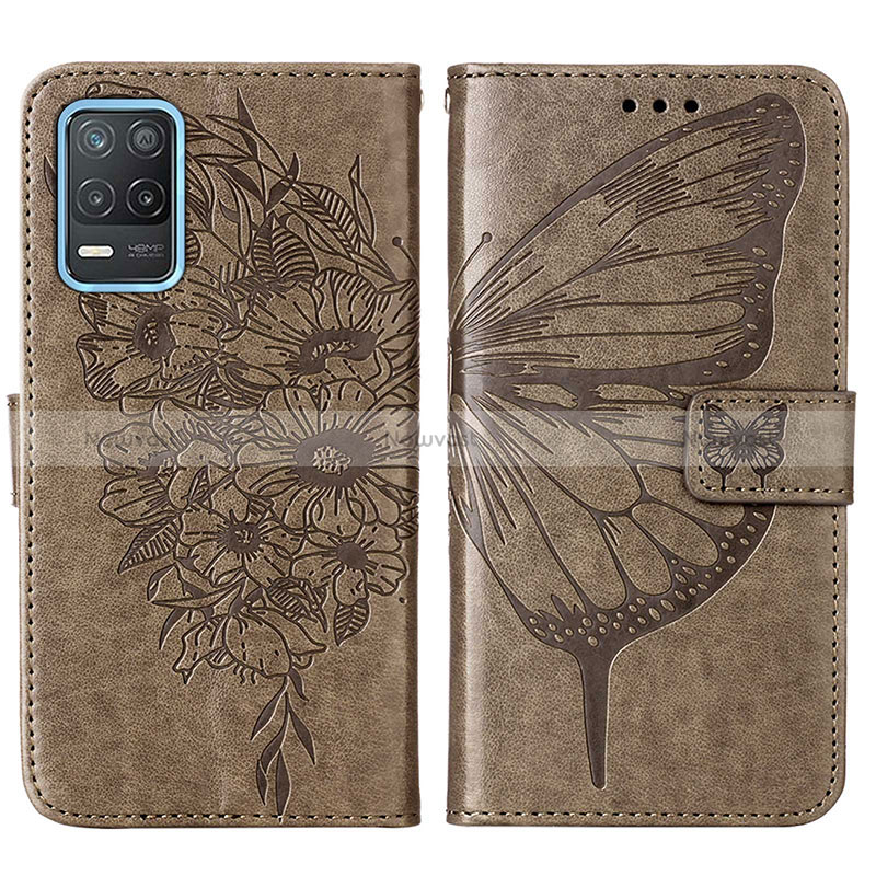 Leather Case Stands Butterfly Flip Cover Holder Y01B for Realme 9 5G India Gray