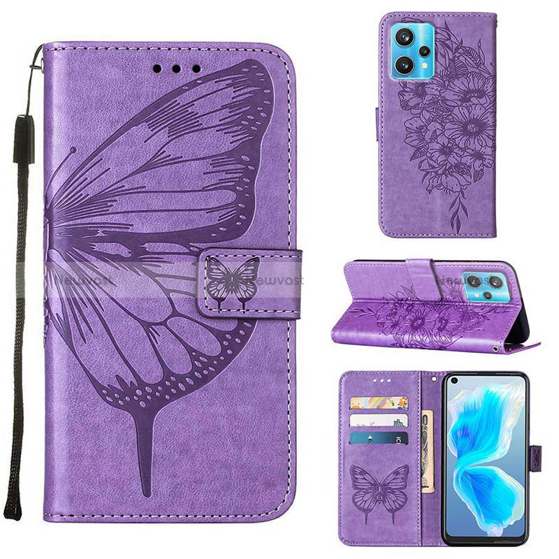 Leather Case Stands Butterfly Flip Cover Holder Y01B for Realme 9 Pro+ Plus 5G Clove Purple