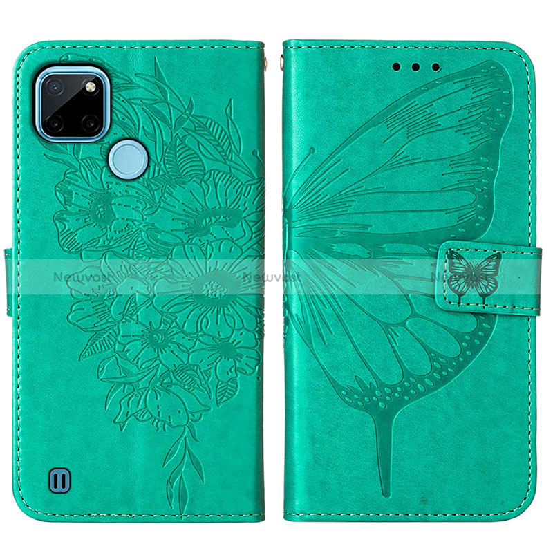 Leather Case Stands Butterfly Flip Cover Holder Y01B for Realme C21Y Green