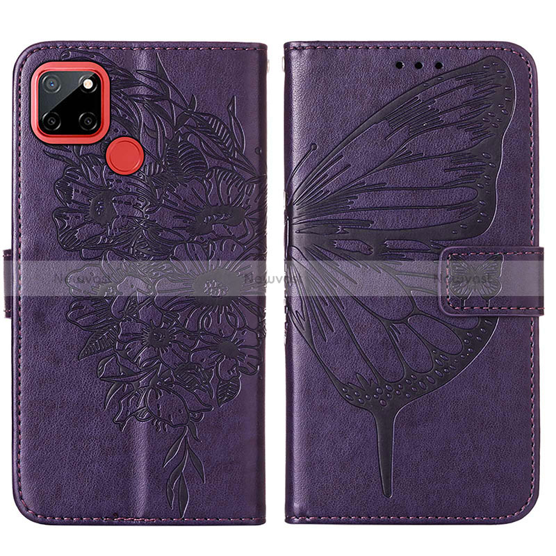 Leather Case Stands Butterfly Flip Cover Holder Y01B for Realme C25 Purple