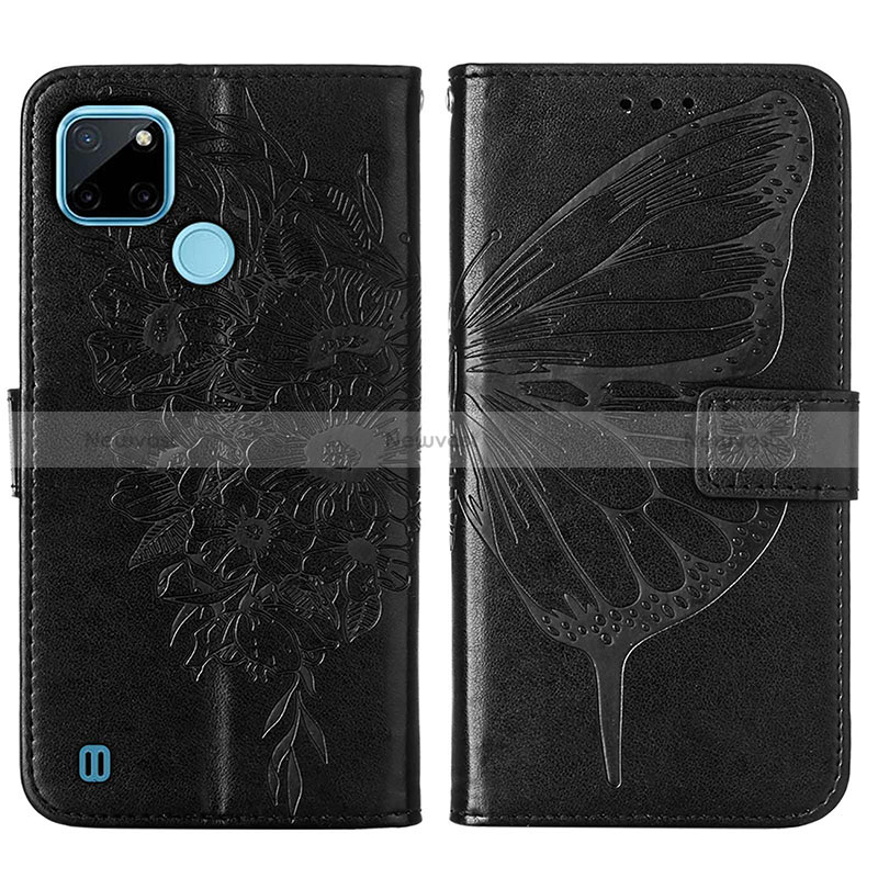 Leather Case Stands Butterfly Flip Cover Holder Y01B for Realme C25Y Black