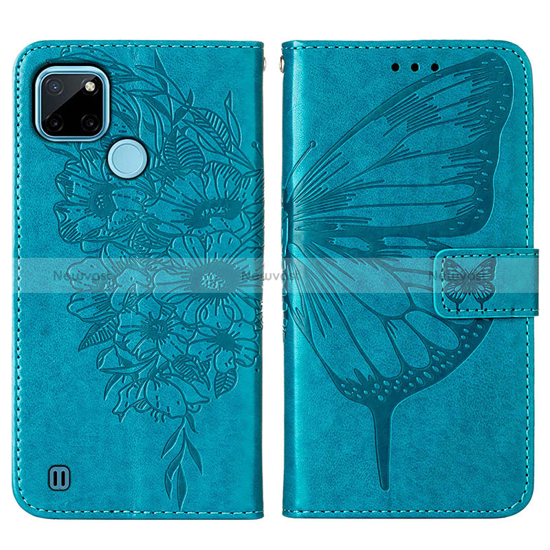 Leather Case Stands Butterfly Flip Cover Holder Y01B for Realme C25Y Blue