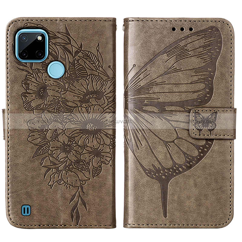 Leather Case Stands Butterfly Flip Cover Holder Y01B for Realme C25Y India Gray