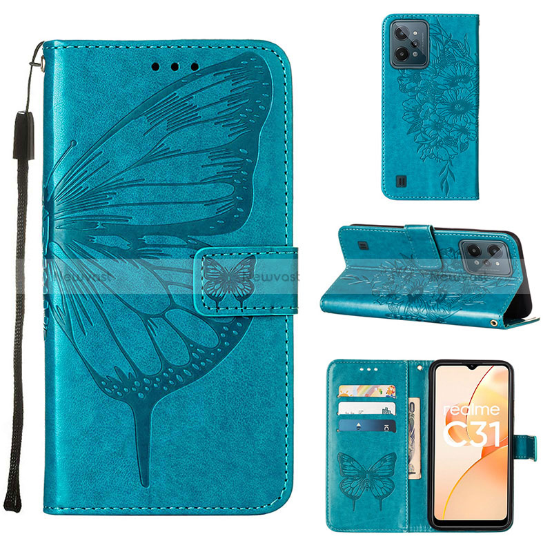 Leather Case Stands Butterfly Flip Cover Holder Y01B for Realme C31