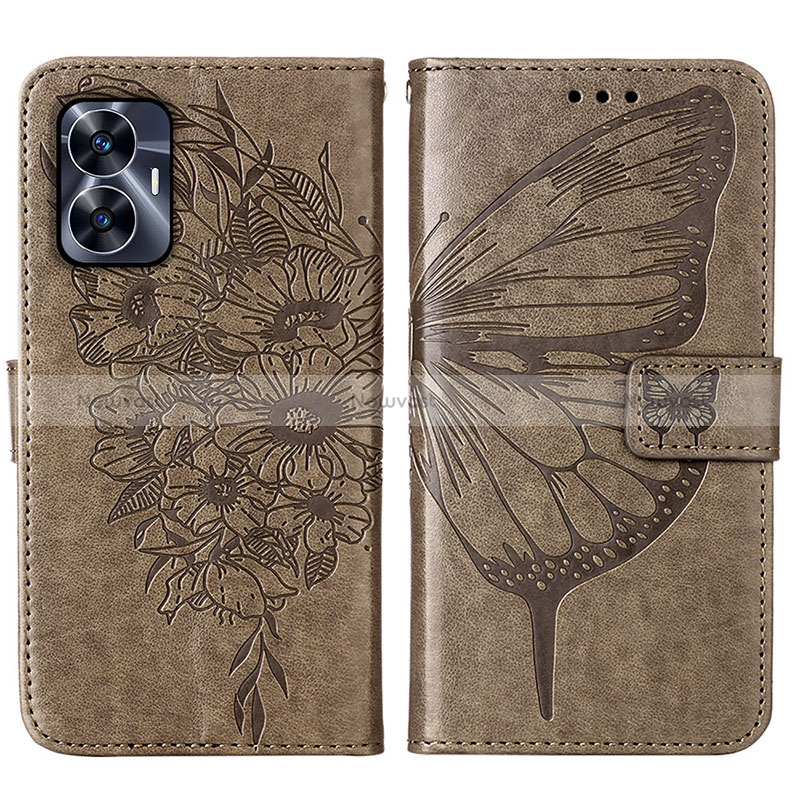 Leather Case Stands Butterfly Flip Cover Holder Y01B for Realme C55 Gray