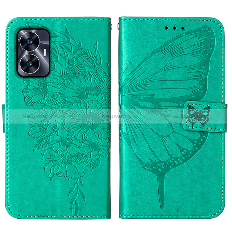 Leather Case Stands Butterfly Flip Cover Holder Y01B for Realme C55 Green