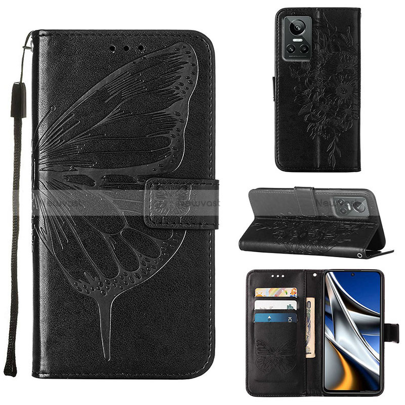 Leather Case Stands Butterfly Flip Cover Holder Y01B for Realme GT Neo3 5G Black