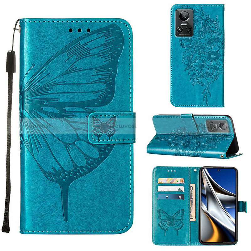 Leather Case Stands Butterfly Flip Cover Holder Y01B for Realme GT Neo3 5G Blue