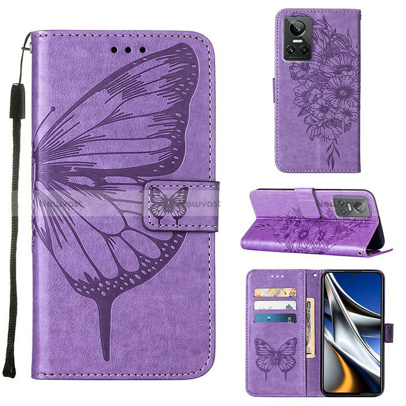 Leather Case Stands Butterfly Flip Cover Holder Y01B for Realme GT Neo3 5G Clove Purple