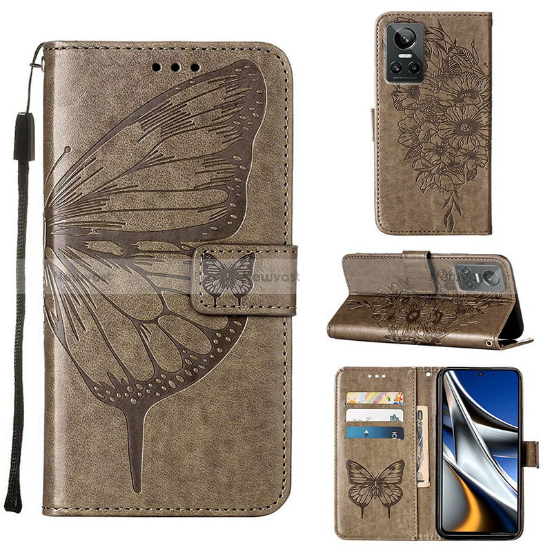 Leather Case Stands Butterfly Flip Cover Holder Y01B for Realme GT Neo3 5G Gray