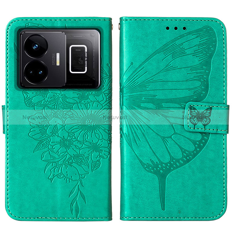 Leather Case Stands Butterfly Flip Cover Holder Y01B for Realme GT Neo5 240W 5G Green