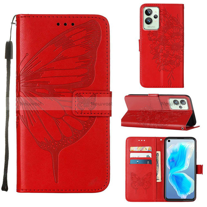 Leather Case Stands Butterfly Flip Cover Holder Y01B for Realme GT2 Pro 5G Red