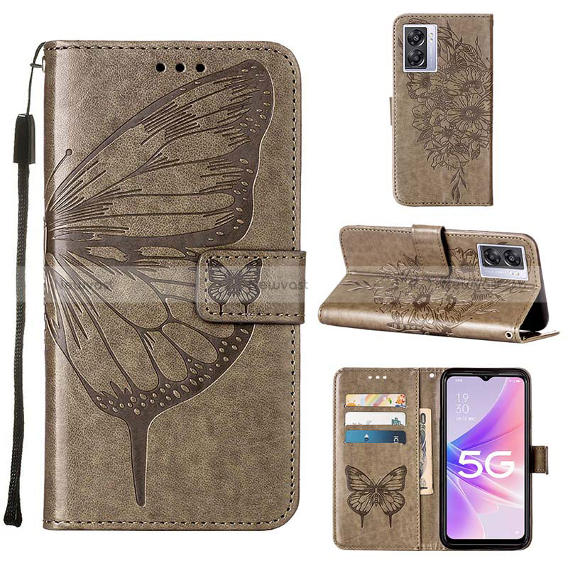 Leather Case Stands Butterfly Flip Cover Holder Y01B for Realme Narzo 50 5G Gray