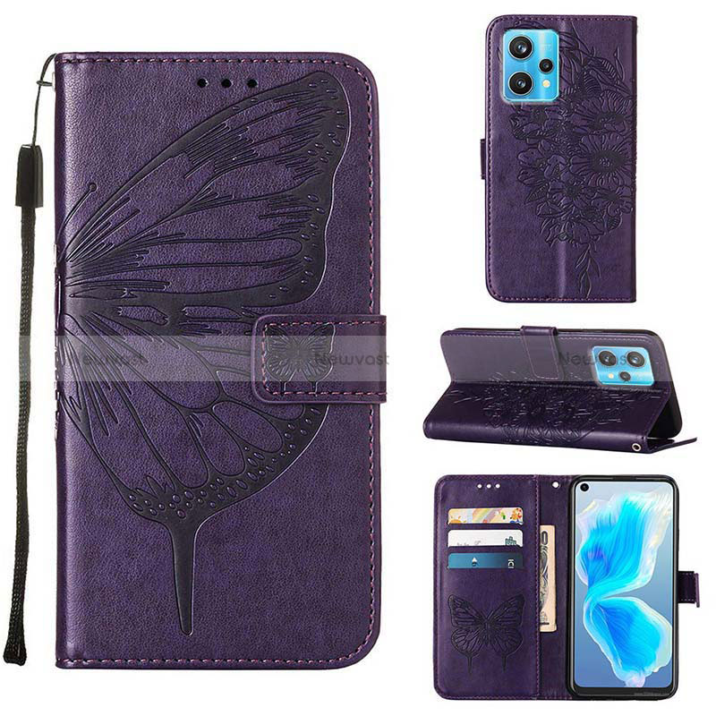 Leather Case Stands Butterfly Flip Cover Holder Y01B for Realme Narzo 50 Pro 5G Purple