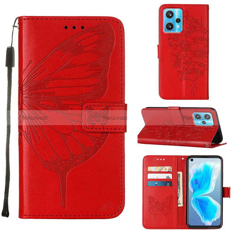 Leather Case Stands Butterfly Flip Cover Holder Y01B for Realme Narzo 50 Pro 5G Red