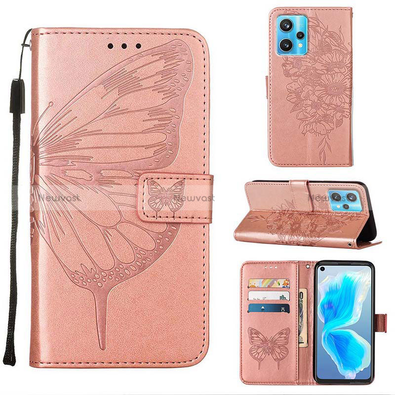 Leather Case Stands Butterfly Flip Cover Holder Y01B for Realme Narzo 50 Pro 5G Rose Gold