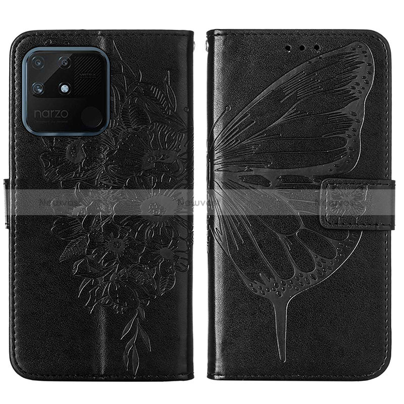 Leather Case Stands Butterfly Flip Cover Holder Y01B for Realme Narzo 50A Black