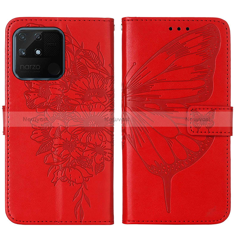 Leather Case Stands Butterfly Flip Cover Holder Y01B for Realme Narzo 50A Red