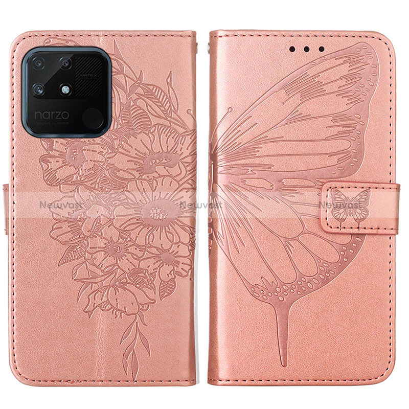 Leather Case Stands Butterfly Flip Cover Holder Y01B for Realme Narzo 50A Rose Gold