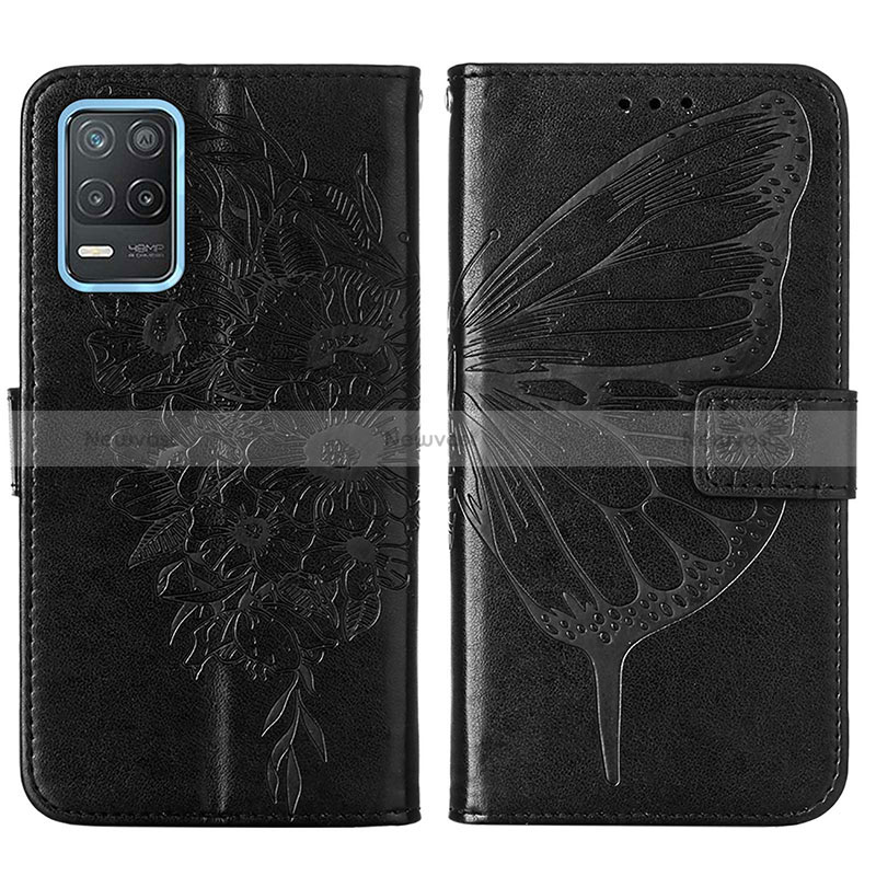 Leather Case Stands Butterfly Flip Cover Holder Y01B for Realme Q3 5G Black
